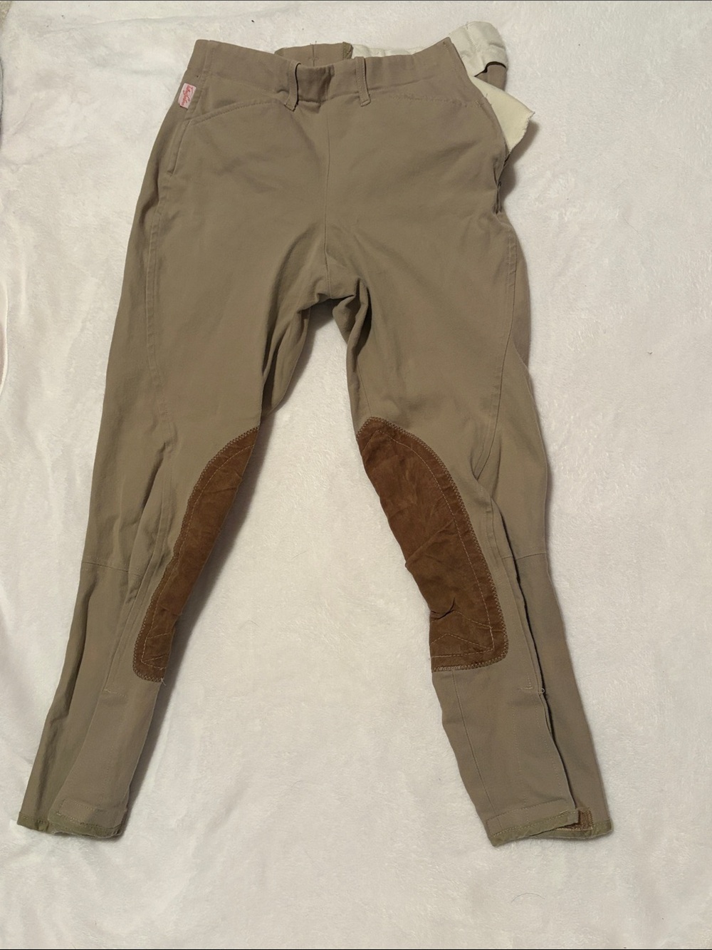 The Tailored Sportsman Khaki Riding Breeches with Brown Suede Knee Patches